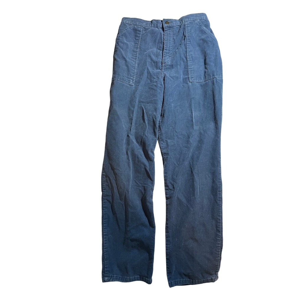 Vintage Sears Womens Corduroy Pants Blue Elastic Waist Straight Leg Size 16